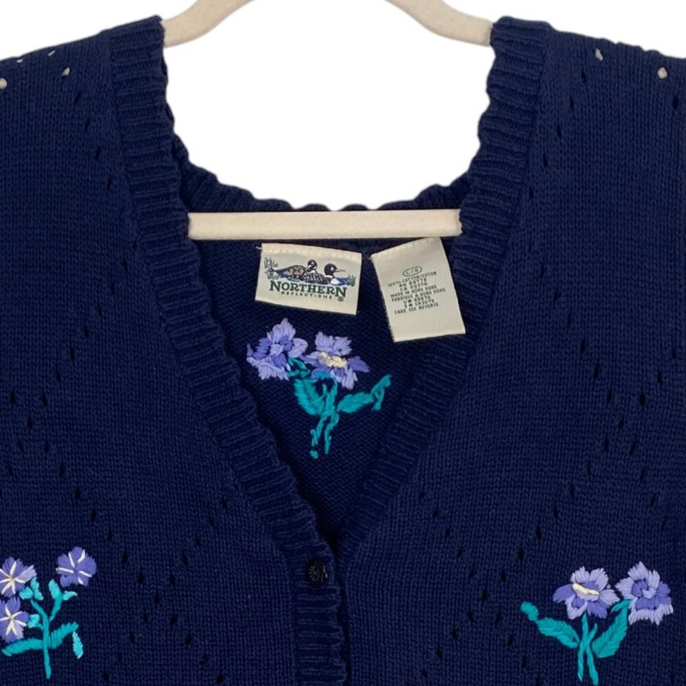 Vintage Northern Reflections Floral Embroidered Sweater Vest Navy Cottagecore-L - Picture 7 of 14